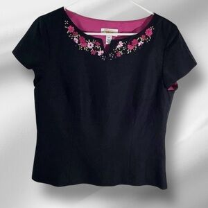 Talbots Linen Blend Floral Embroidered Casual Top Lined Women Size 10